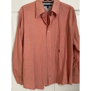 Tommy Hilfiger Oxford Button-Up Shirt Pink Button-Down Embroidered XL 17-1/2